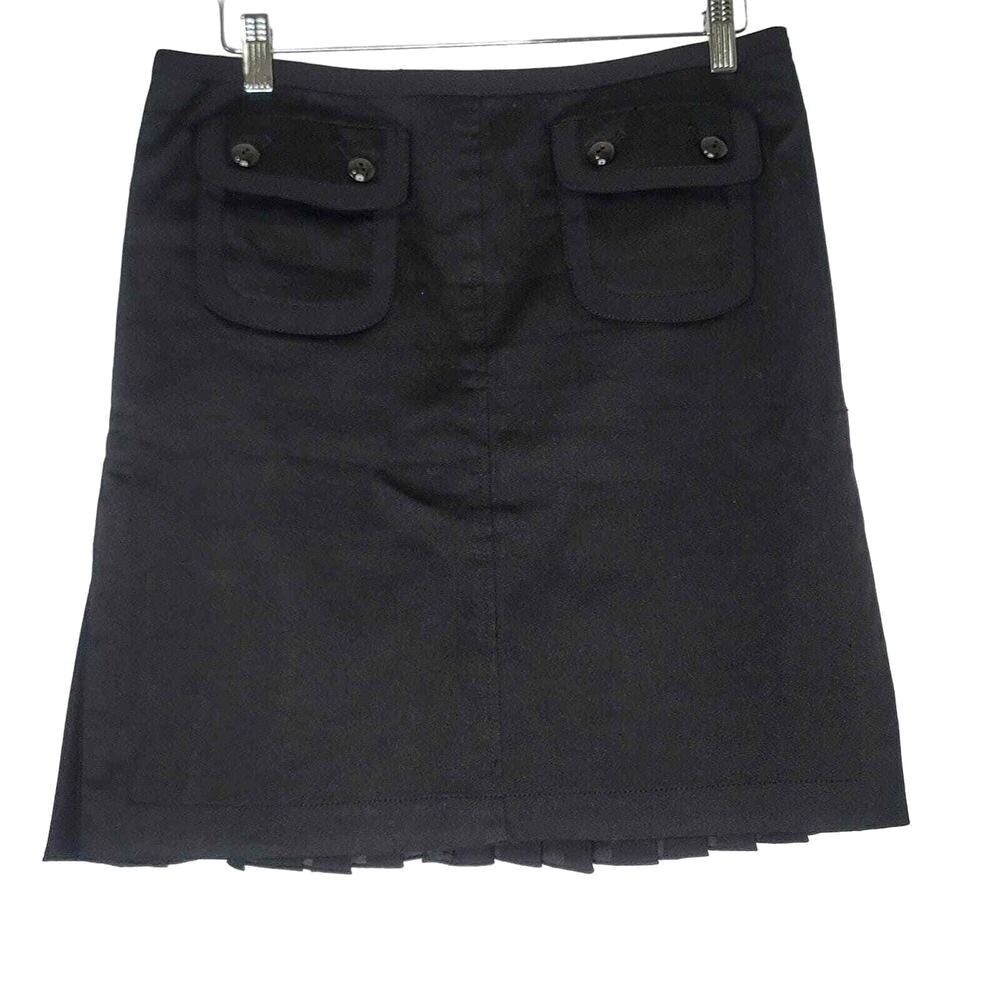 Per Se Black A-Line Skirt Back Pleats Pockets Academia Preppy Work Office 8